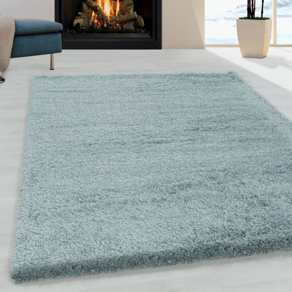 Fluffy Shaggy Plain Blue Rug